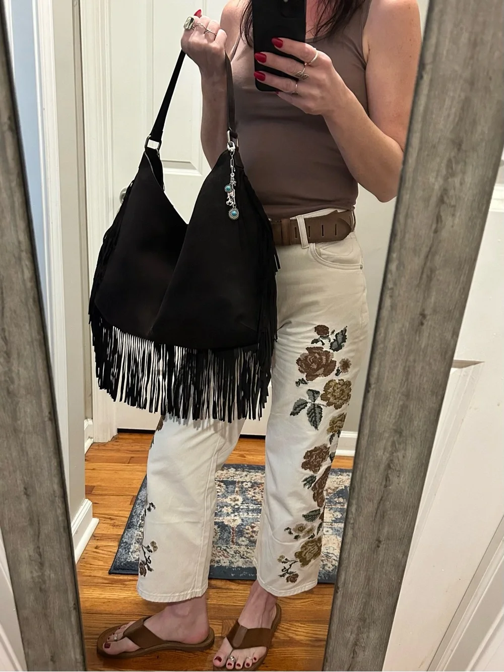 NWT Free People Finn Suede Fringe Shoulder Bag w/ Included Bag Charm